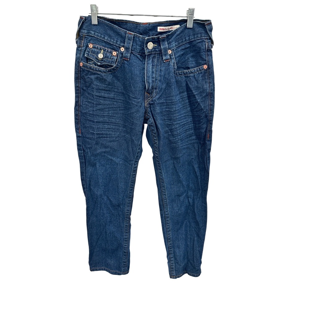 True Religion Ricky Mens Jeans Blue Wash Denim Button Fly Made in USA Size 30